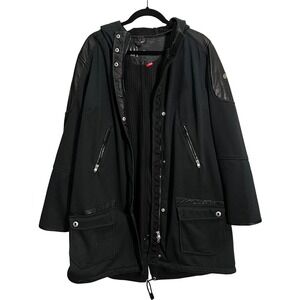 Spyder Women's XL Black Hooded Rain Trench Coat Faux Leather Accents Winter Fall